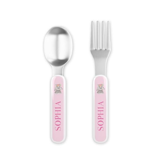 Bunny Love Toddler Stainless Steel Fork and Spoon Set